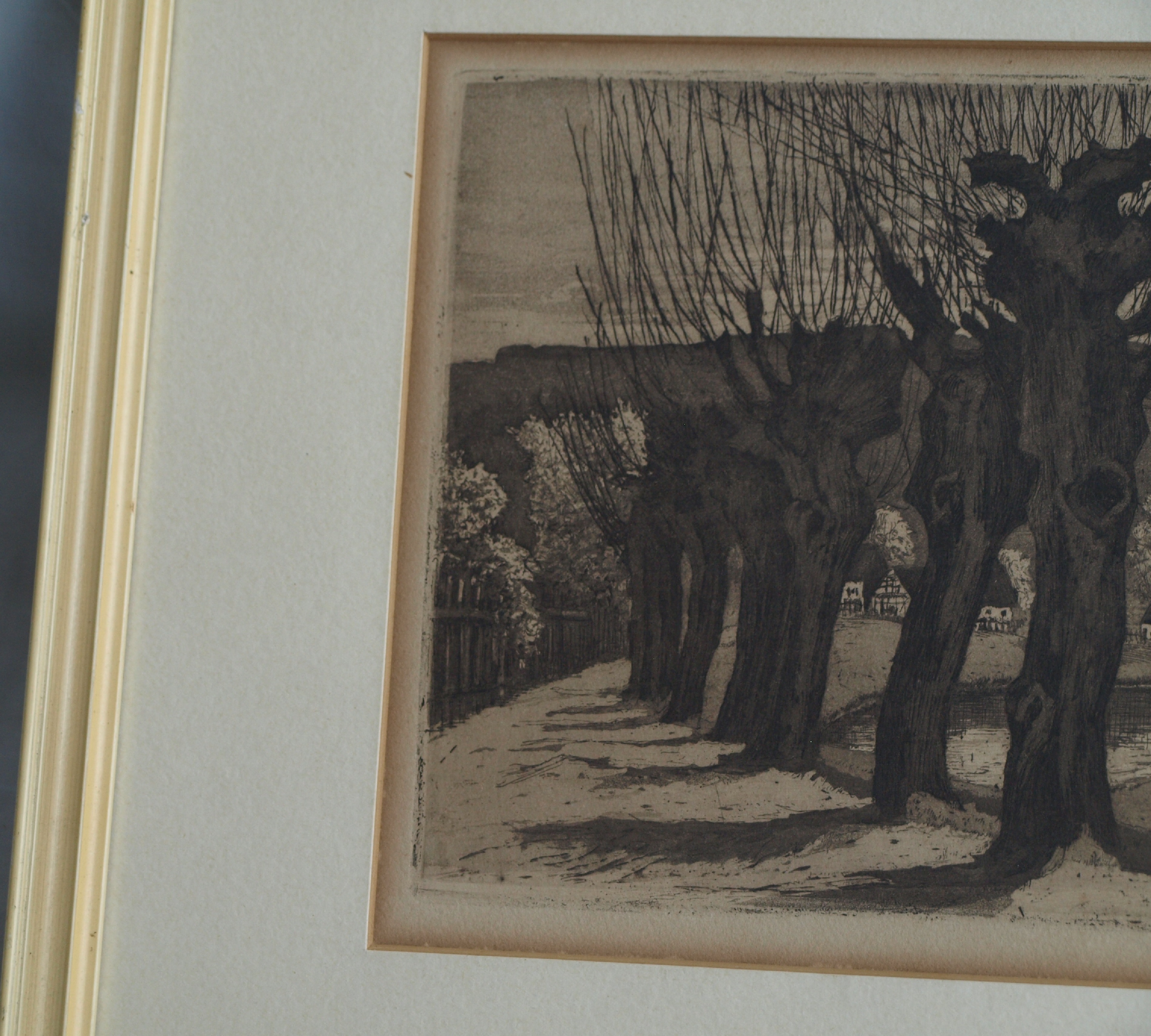 Niet of onleesbaar gesigneerd - Ets, Knotwilgen – gesigneerd & ingelijst – oud kopen? Bied vanaf 1!