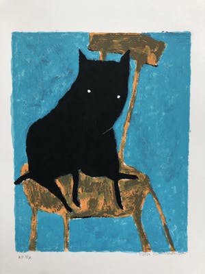 Peter Bastiaanssen - Hondje op stoel in blauwe kamer kopen? Bied vanaf 45!