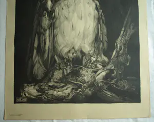 Adriaan van 't Hoff - Lithografische prent , Oehoe – Uitgegeven door De V.AE.V.O. –100x75 cm kopen? Bied vanaf 60!