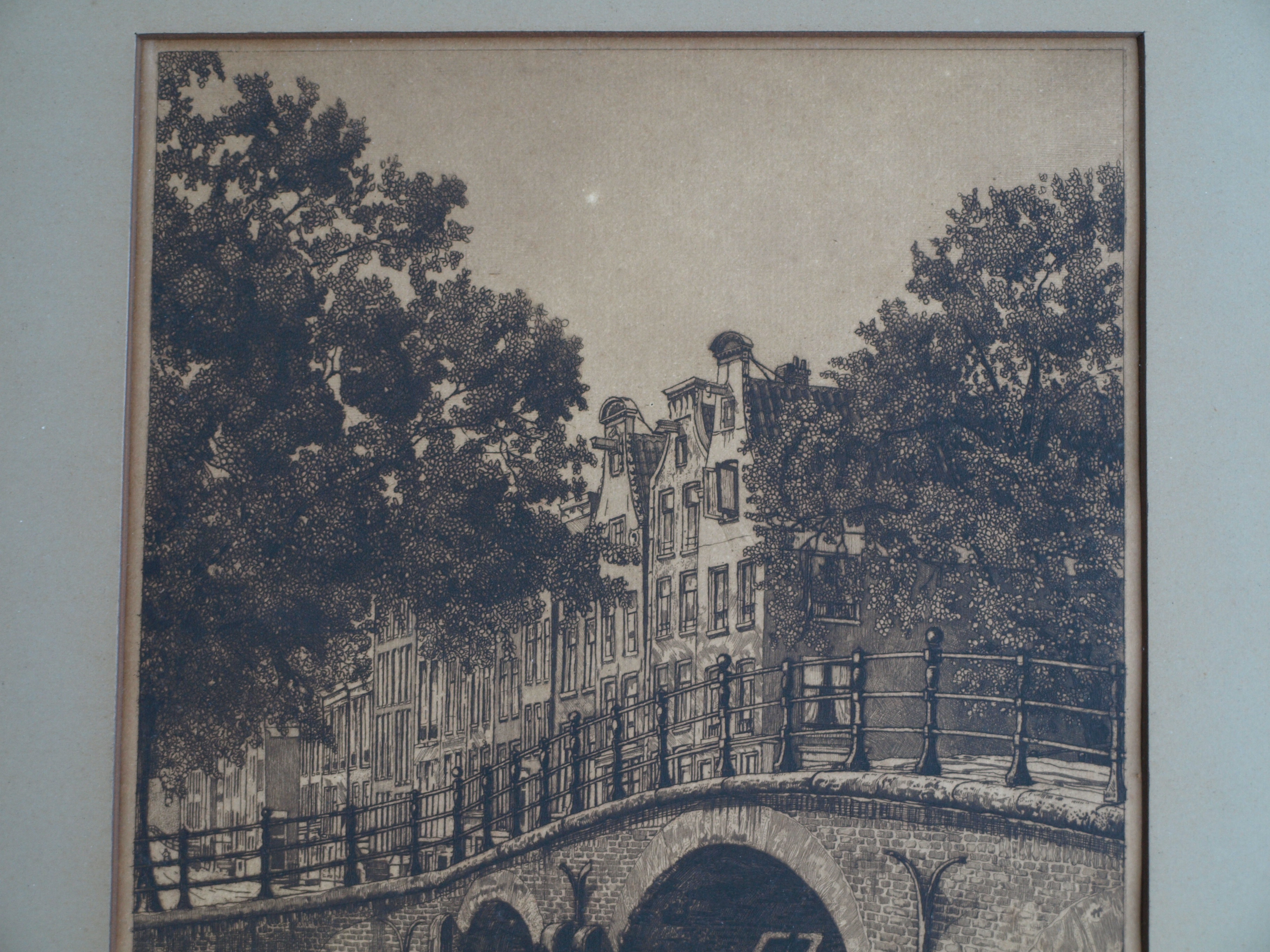 Cornelis Brandenburg - Ets, Amstel en Keizersgracht Amsterdam – gesigneerd  kopen? Bied vanaf 25!