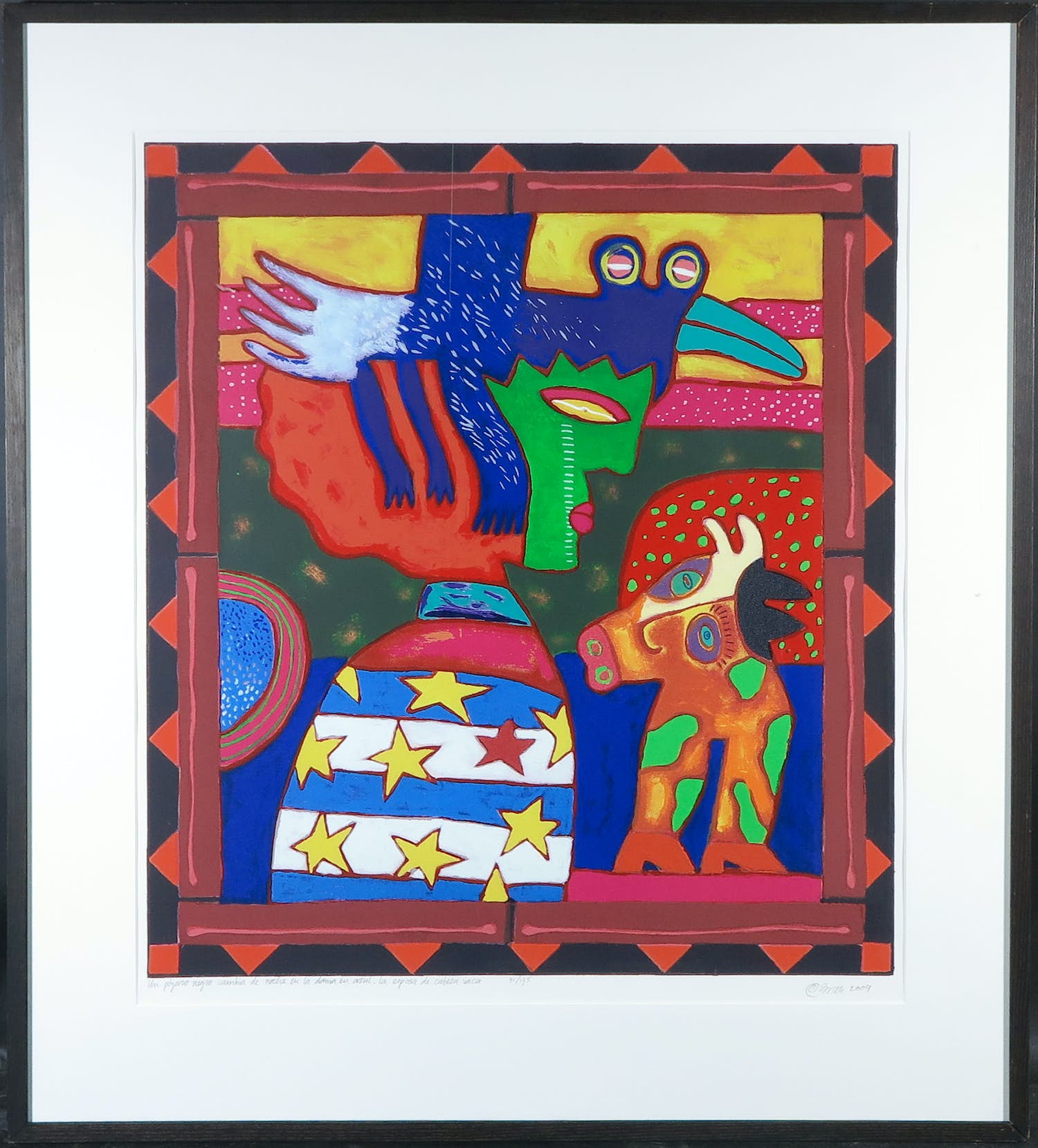 Clemens Briels - Zeefdruk, Un Pajaro Negro Cambia de Noche (...) - Ingelijst (Groot formaat) verkocht voor € 80!