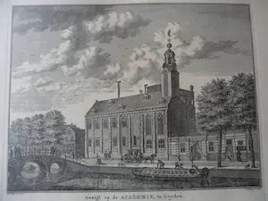 Abraham Delfos - 2 Gravure van Leiden, Academie en zicht op 's Graavensteen en gevangenhuis kopen? Bied vanaf 25!
