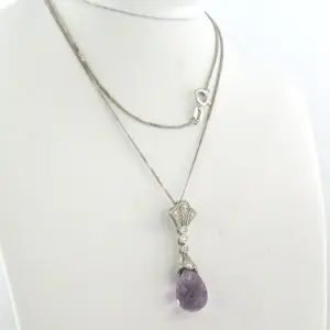 14k gouden collier en hanger met quartz en diamant 0.20 ct kopen? Bied vanaf 320!