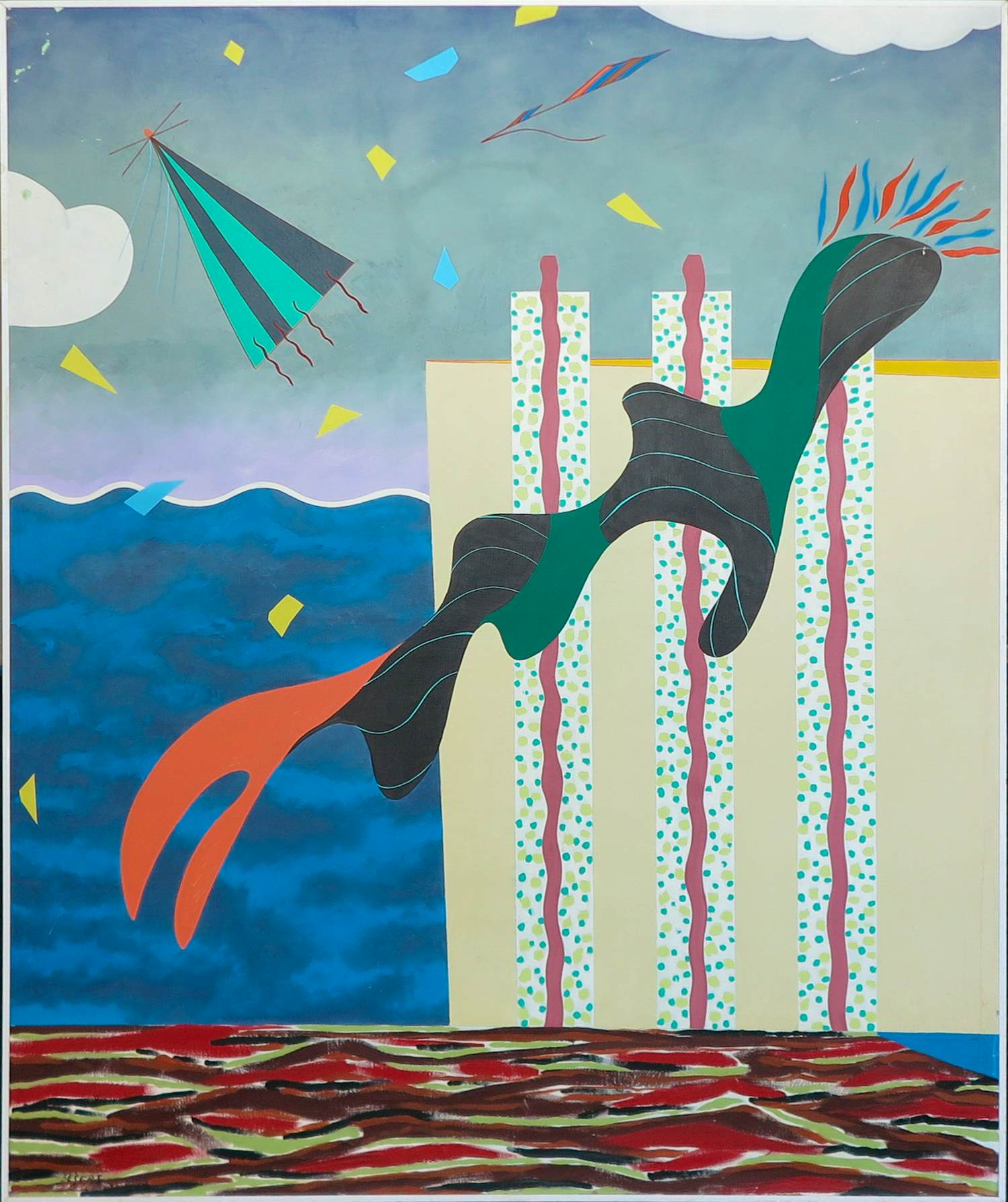 Kees Segers - Acryl op doek, Zonder titel - Ingelijst (Zeer groot!) verkocht voor € 200!