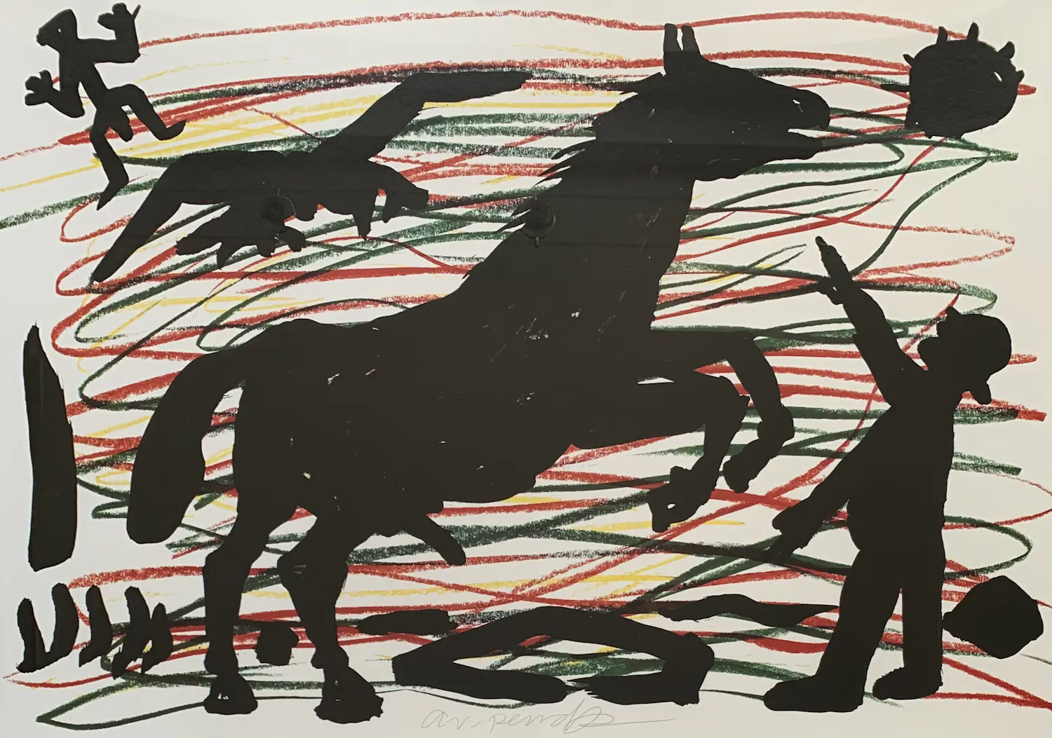 A.R. Penck - Kleurenlitho | 'Pferd' | 1991 (Ingelijst) kaufen? Bieten