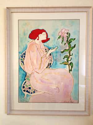 Linda Le Kinff - Woman with Lily, E.A. XlX/XX, Handsigned, Rare Item (1980's) verkocht voor € 349!