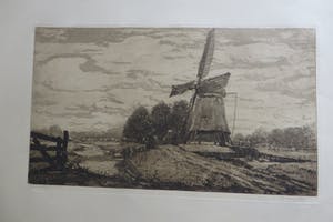 Hendrik Weegewijs - Landschap met watermolen bij Edam. kopen? Bied vanaf 20!