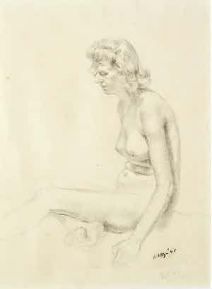Wim Steijn - Tekening, Zittend naakt verkocht voor € 35!