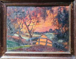 Eskel A. Wallin - Acryl op board, Zonsondergang - Ingelijst verkocht voor € 50!