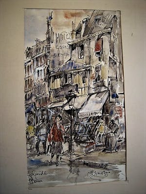 Michel Soutine - Frankrijk jaren 50 Grote Aquarel "Parijs- Rue Lalande st Denis" gesigneerd kopen? Bied vanaf 1!