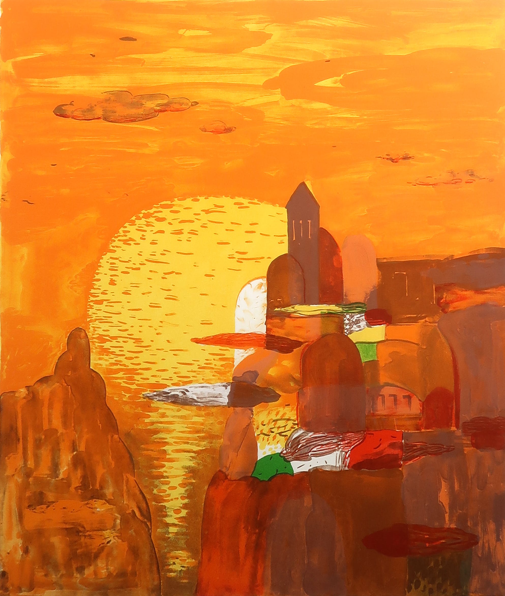 Ahmad Baldin - Zeefdruk, Denkbeeldige stad - Ingelijst kopen? Bied vanaf 50!