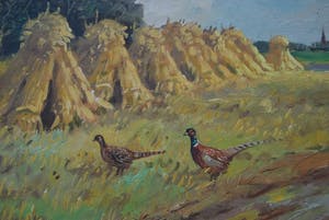 Wilhelmus Enneking - 2 fazanten in graslandschap kopen? Bied vanaf 20!