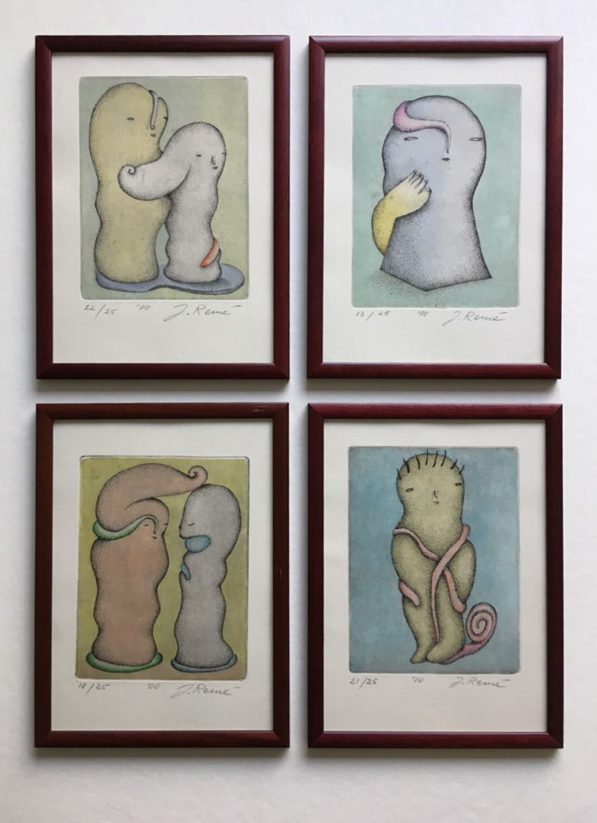 Jorg Reme - set van 4 etsen, kleine oplage, zeldzaam verkocht voor € 115!