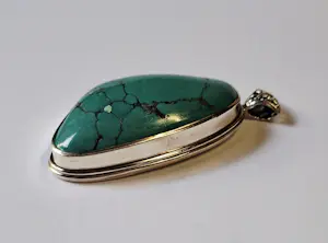 Nieuwe grote zilveren hanger met Turkoois edelsteen, cabochon kopen? Bied vanaf 125!