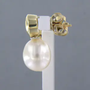 14k geel gouden oorhangers bezet met parel en briljant geslepen diamant 0.30ct kopen? Bied vanaf 710!