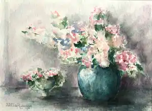Maria de Ruiter de Witt - Vazen met bloemen | aquarel - ingelijst verkocht voor € 35!