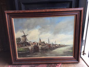 Hendrik Cornelis Kranenburg - A8025, Molen bij ophaalbrug met kerktoren op de achtergrond kopen? Bied vanaf 450!