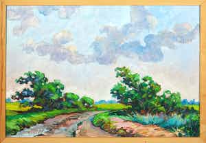 Jan Dekker - Olieverf op hardboard, Landweg, Ingelijst verkocht voor € 1!