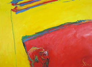 Franscz Witte - Gemengde techniek op papier, Rood geel abstract kopen? Bied vanaf 1!