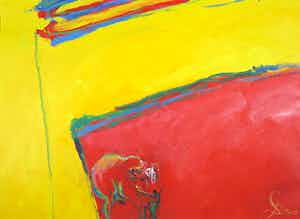 Franscz Witte - Gemengde techniek op papier, Rood geel abstract verkocht voor € 1!