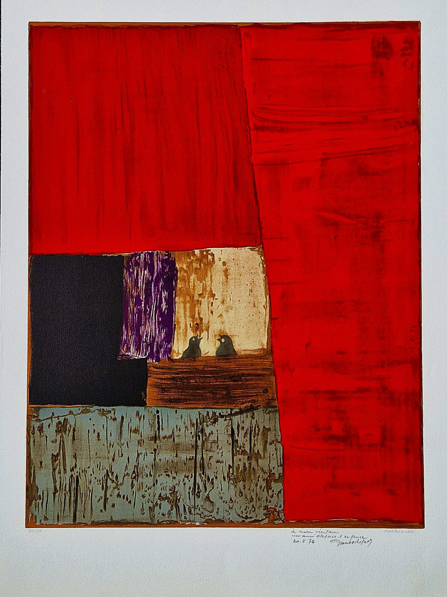 Jean Oosterlynck - Grote 1976 - Epreuve d'Artiste kleurenlitho "oiseaux" met persoonl. opdracht kopen? Bied vanaf 52!