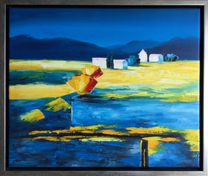 Berend Pasman - Surrealistisch mediterraan landschap | Olieverfschilderij (in baklijst) kopen? Bied vanaf 115!