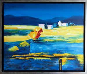 Berend Pasman - Surrealistisch mediterraan landschap | Olieverfschilderij (in baklijst) verkocht voor € 115!