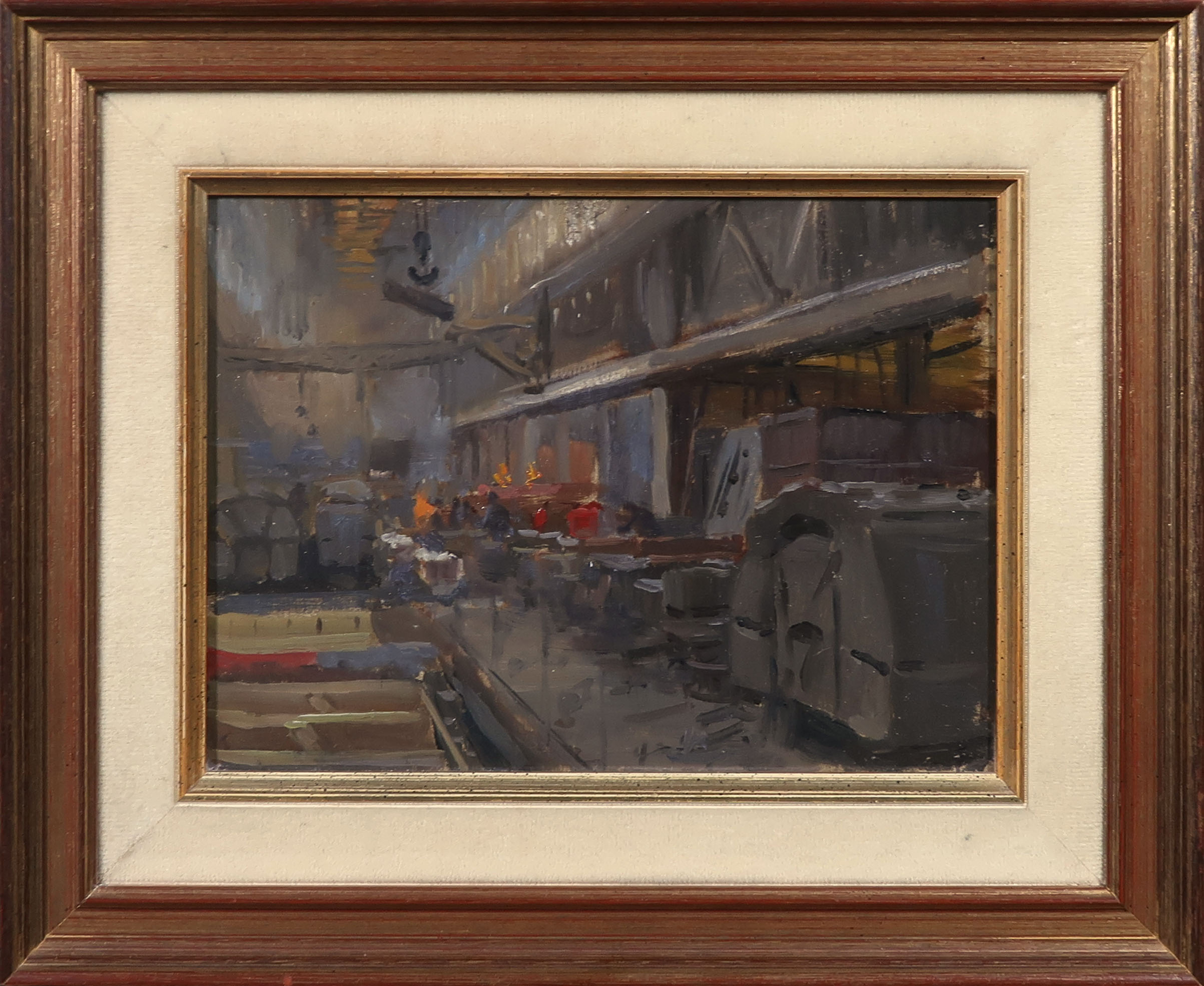 Jan Eversen - Olieverf op paneel, Studie Gieterij Stork Hengelo - Ingelijst verkocht voor € 200!