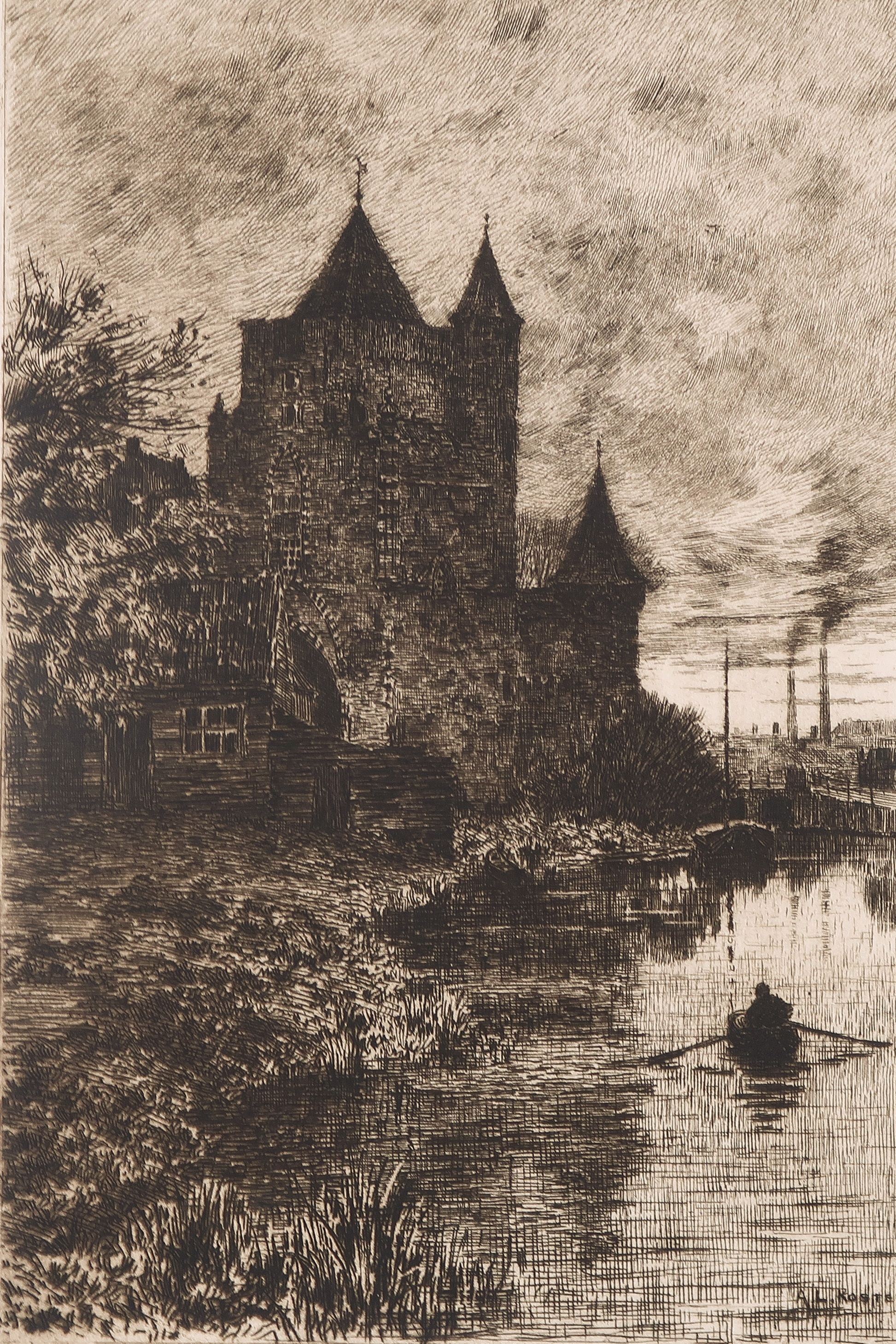 Anton L. Koster - Ets, De Amsterdamsche poort te Haarlem verkocht voor € 35!