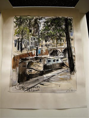 Louis van der Pol - Impressionistisch Aquarel "Amsterdam de Prinsengracht" ca. 1950 kopen? Bied vanaf 10!