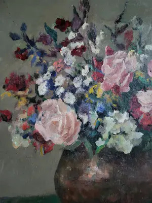 Adam Potgieter - Bloemstuk in koperen pot. kopen? Bied vanaf 125!