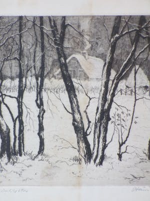 Hans van Dokkum - Boerderij in de sneeuw - Ets kopen? Bied vanaf 1!