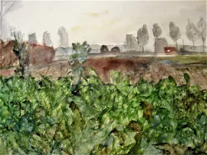 Clara de Jong - Grote impressionistische Gouache op papier "Bietenland" gesigneerd kopen? Bied vanaf 1!