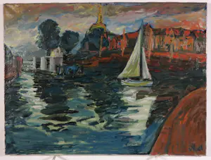 Huib van Vugt - Olieverf op doek, Zeilboot op het water kopen? Bied vanaf 50!