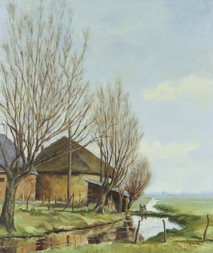 Bob Pestman - Olieverf op doek, Hollands landschap kopen? Bied vanaf 1!