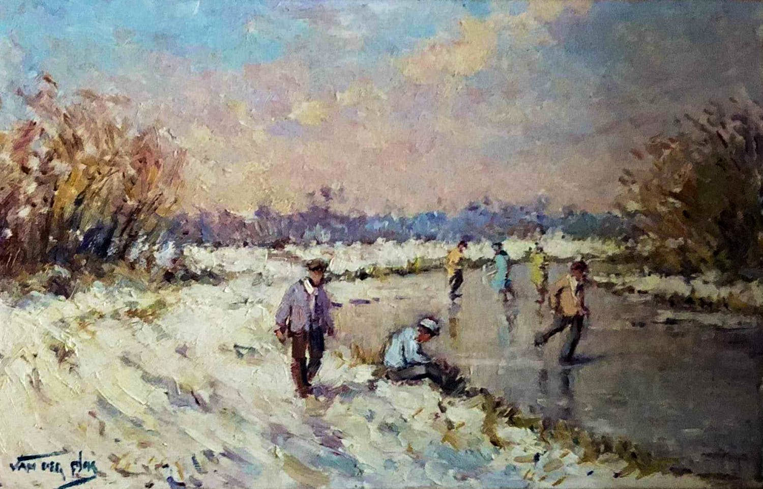 Niek van der Plas - Olieverf op paneel - Wintergezicht kopen? Bied vanaf 400!