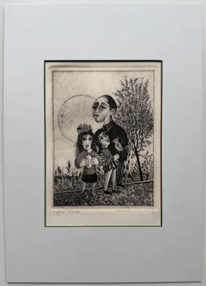 AcheterHans van Draanen - handgesigneerde ets | 'Vader met kinderen' | 1976? Enchérissez de 80!