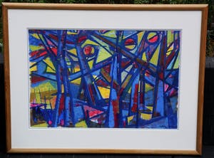 Harry de Jager - Ingelijste gouache: compositie met geometrische figuren kopen? Bied vanaf 175!