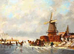 Niet of onleesbaar gesigneerd - Olieverf op gezicht, Winterscène verkocht voor € 1!