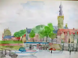Jos van den Berg - Haven- en stadsgezicht van Veere - Aquarellen verkauft für € 100!