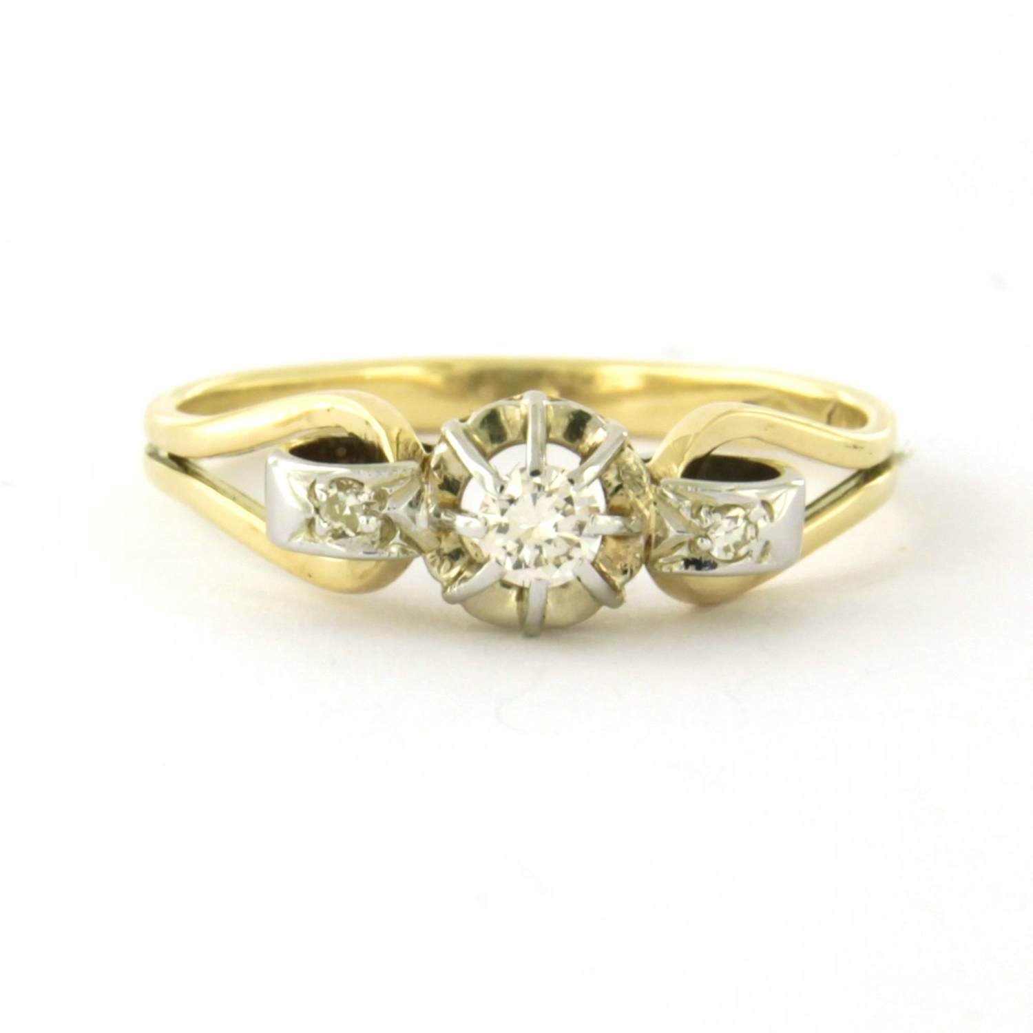 18k bicolour gouden ring met briljant en single cut geslepen diamant tot. 0.10ct kopen? Bied vanaf 230!