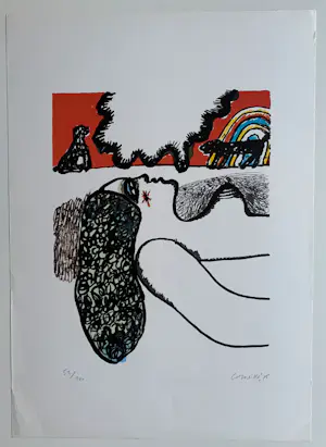 Corneille - handgesigneerde kleurenzeefdruk | 'Deux fois un chien' | 1975 kopen? Bied vanaf 200!