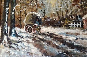 Jan Prinsen - Winterlandschap met zonsondergang - kopen? Bied vanaf 1!