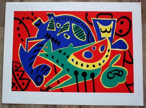 Yolande Brouwers - Zeefdruk: Rood fond - gesigneerd - 1990 kopen? Bied vanaf 35!