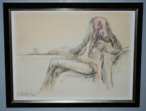 Cees Bantzinger - meisje in café 1974 - tekening met aquarel - mooi ingelijst- incl hardcoverboek kopen? Bied vanaf 100!