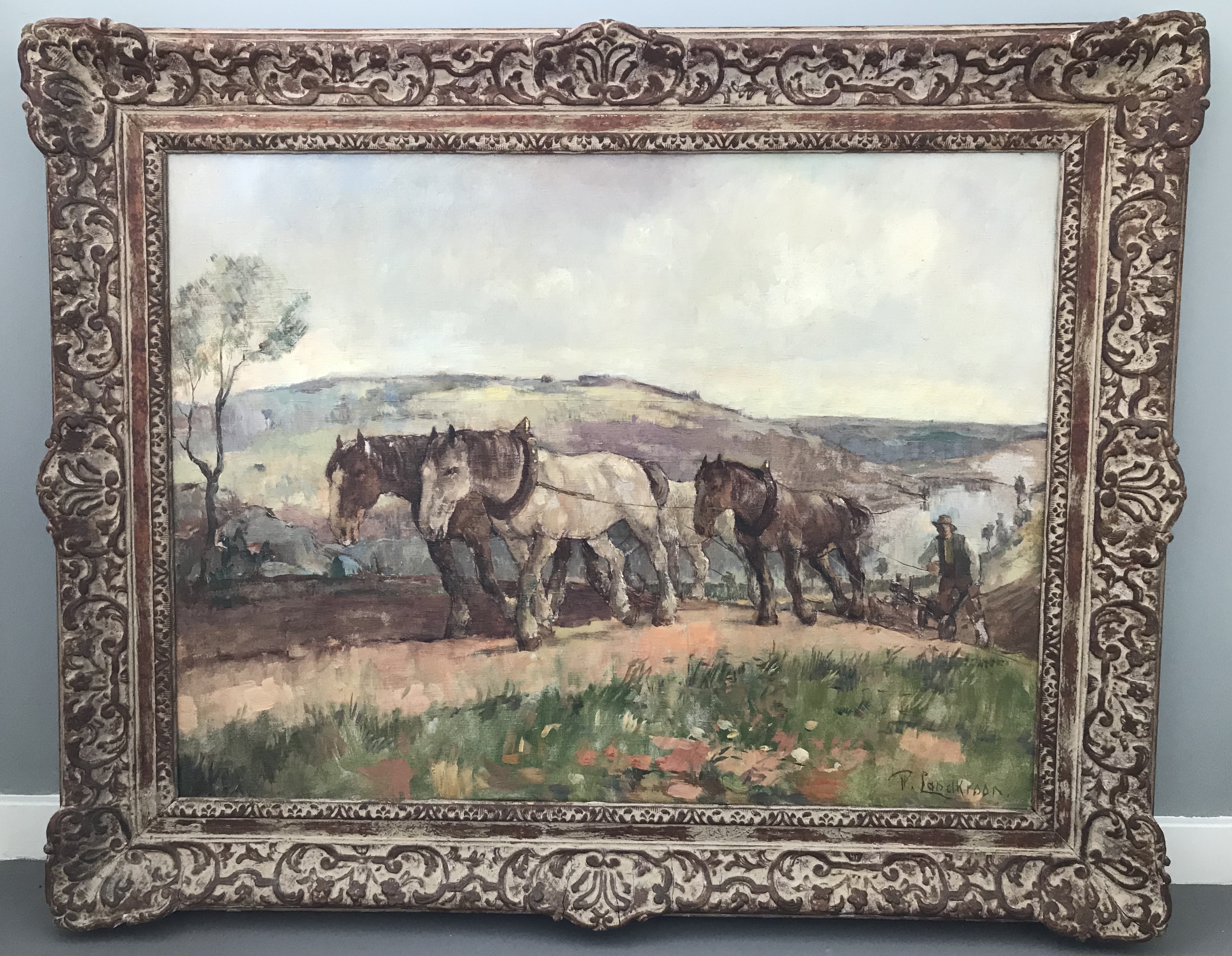 Piet Landkroon - Trekpaarden in heuvelachtig landschap verkocht voor € 150!
