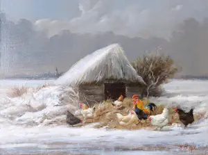 Hilaire Bals - Winterlandschap met kippen kopen? Bied vanaf 295!