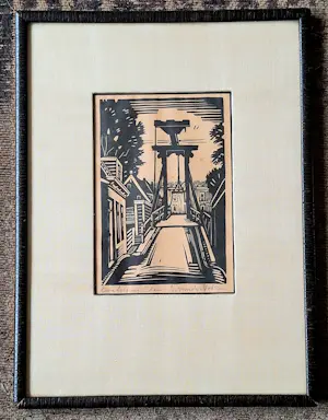 Andre van der Vossen - houtsnede 'Kwakelbrug, Edam' kopen? Bied vanaf 45!