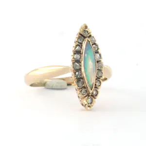 14k rosé gouden ring met opaal en roos geslepen diamant 0.10ct - rm 15 (47) kopen? Bied vanaf 160!