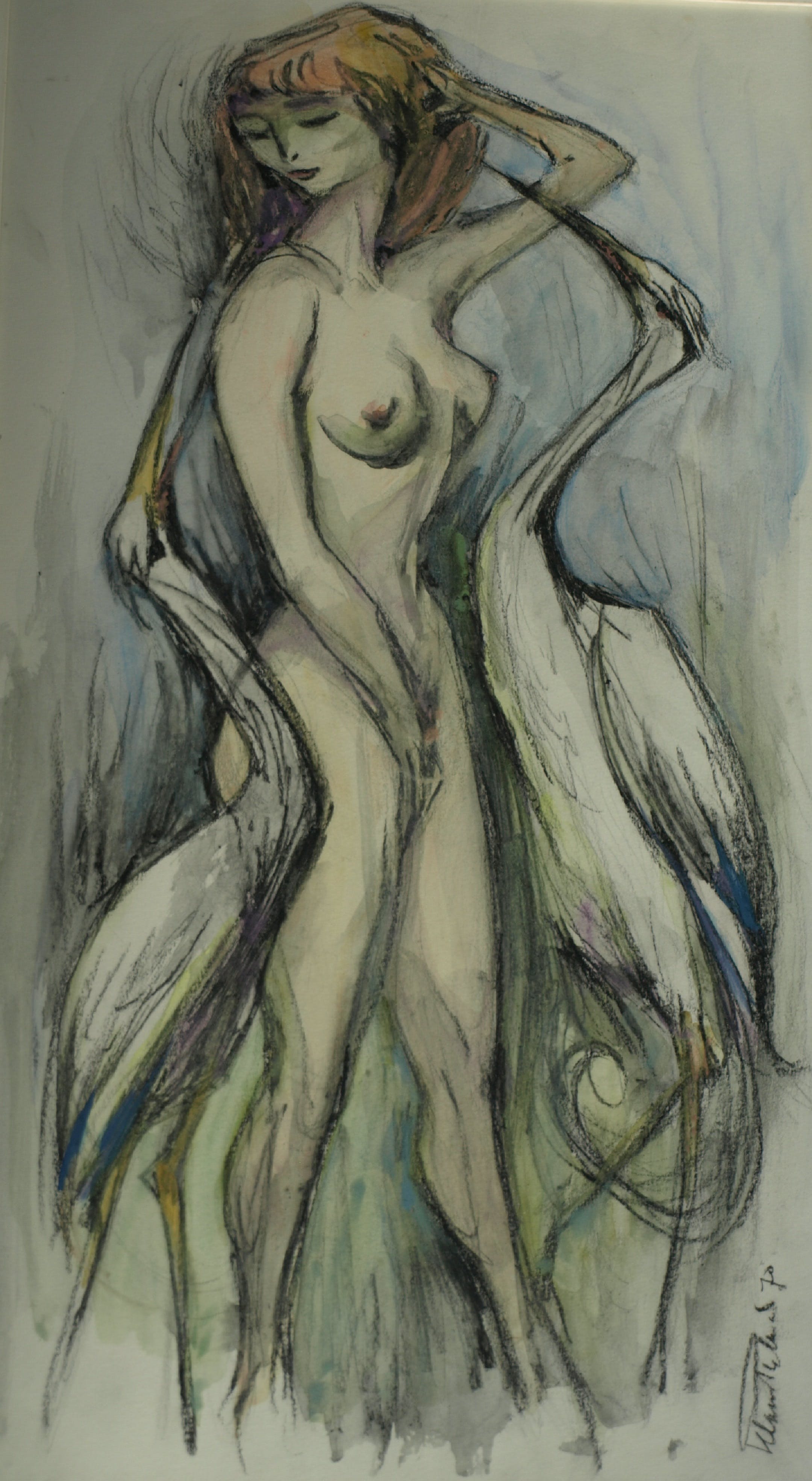 Klaas Pijlman - 2 Reigers met vrouw – pastel & aquarel – gesigneerd & ingelijst – 1970 kopen? Bied vanaf 35!